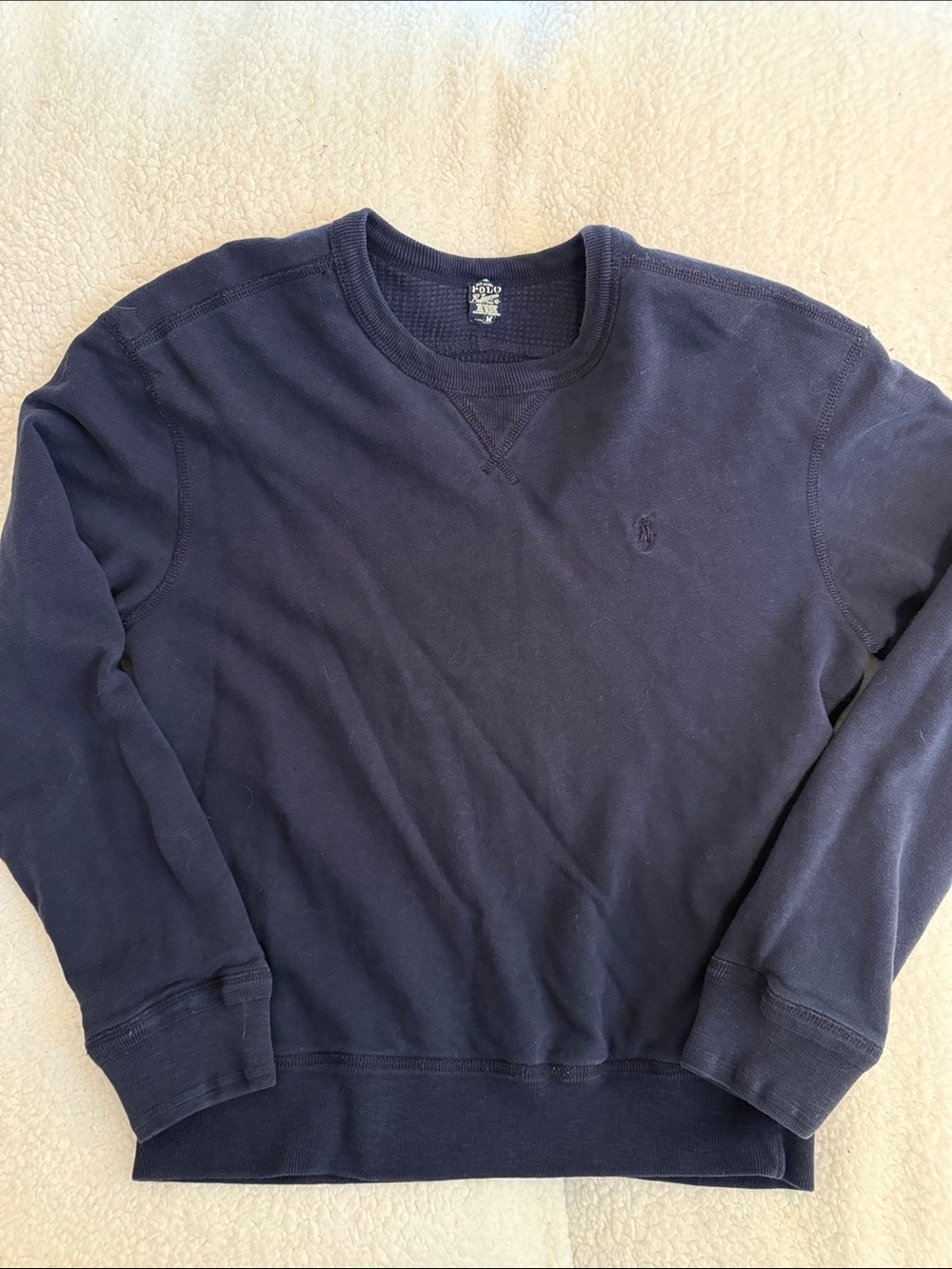 Vintage Polo by Ralph Lauren Navy Crewneck Pullover Sweatshirt waffle lined